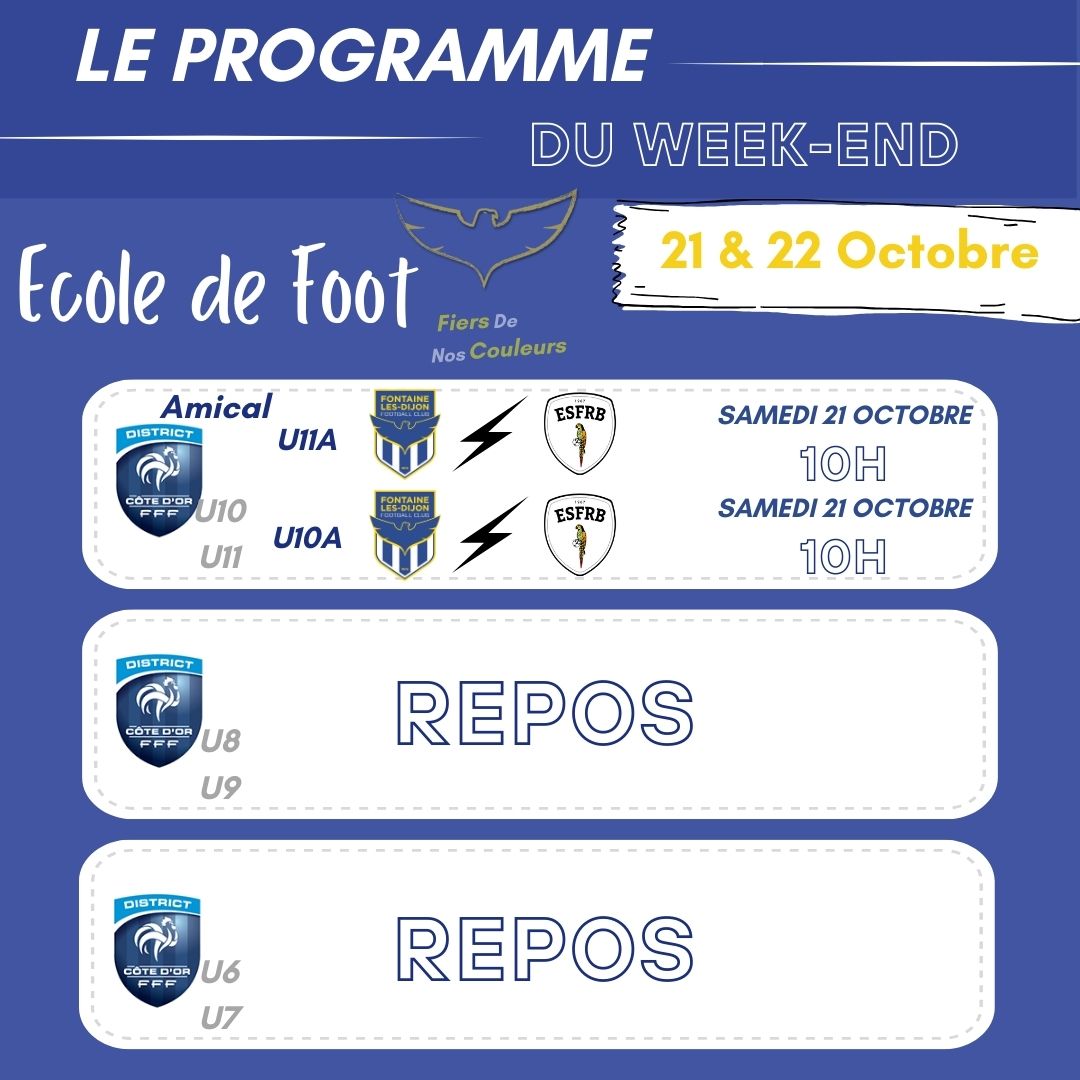 Actualit Programme Du Week End Club Football Fontaine Les Dijon